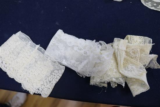 An early 18th century lace collar together with mixed needle and bobbin 19th century laces